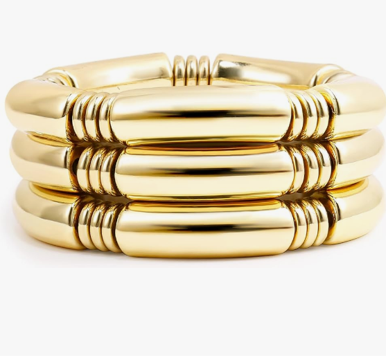 Gold Chunky 14K Plated Bamboo Bangles for Women – Bracelets