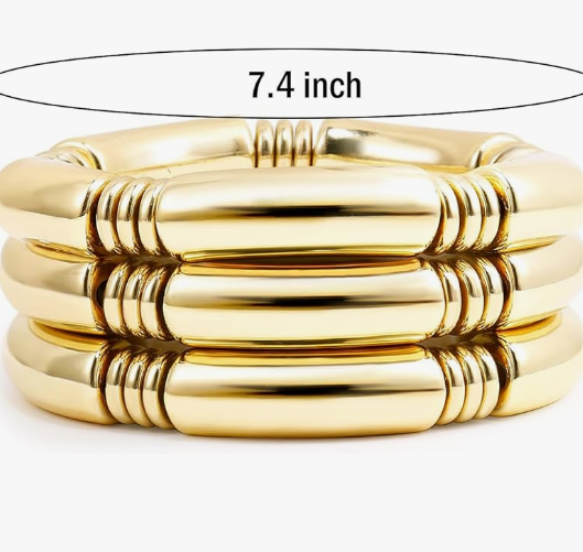 Gold Chunky 14K Plated Bamboo Bangles for Women – Bracelets - Image 2
