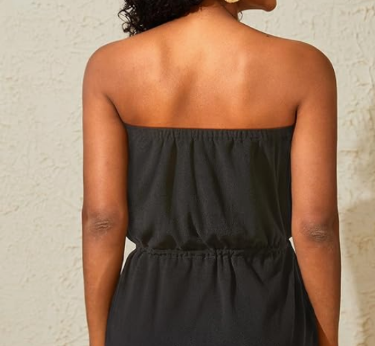 Swimsuit Cover Up Terry Cloth Strapless Dress Drawstring with Pockets. - Image 2