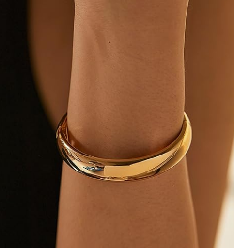 Gold Polished Chunky Twisted Waterdrop Bangle Bracelet for Women