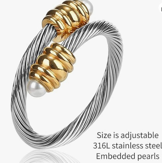 Cable Cuff Pearl Ring – Fits Finger Circumference 70mm-90mm - Image 2
