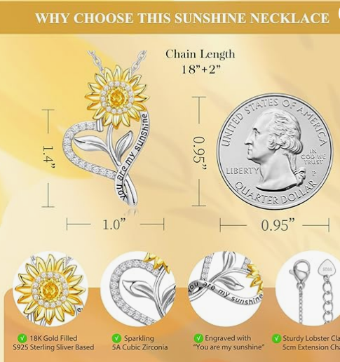Mothers Day Gifts for Wife, 18k Gold Plated Sunflower Necklaces - Image 3